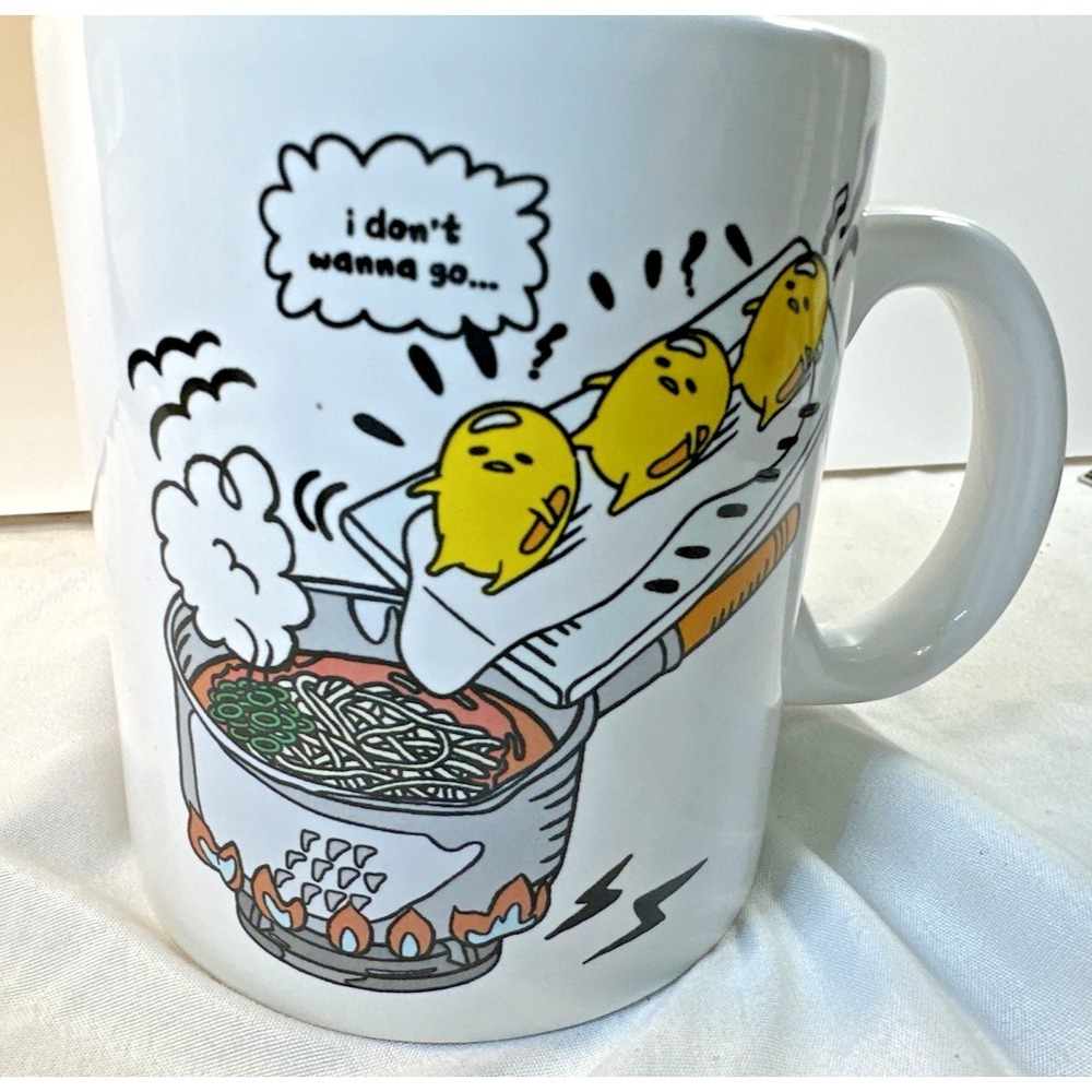 Sanrio Gudetama Coffee Mug Ramen "I Don't Wanna Go" White Ceramic Oversized 20oz